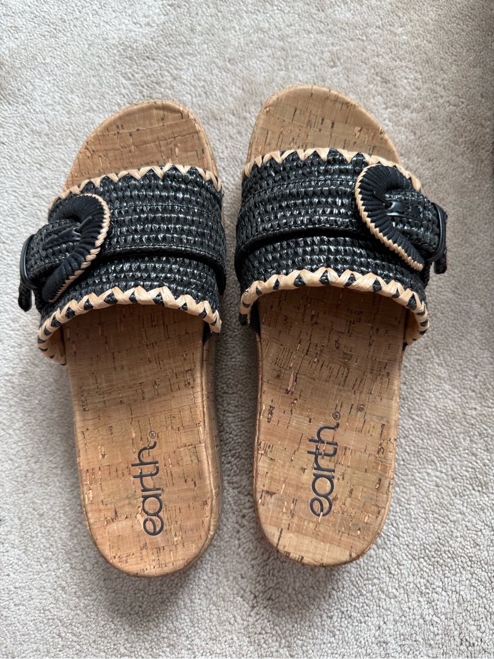 Earth Black Woven Cork Footbed Slide Sandals
